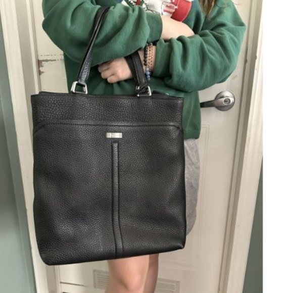 Cole Haan Marcy Tech Tote Bag Leather Slim Black Handbag - Picture 14 of 15